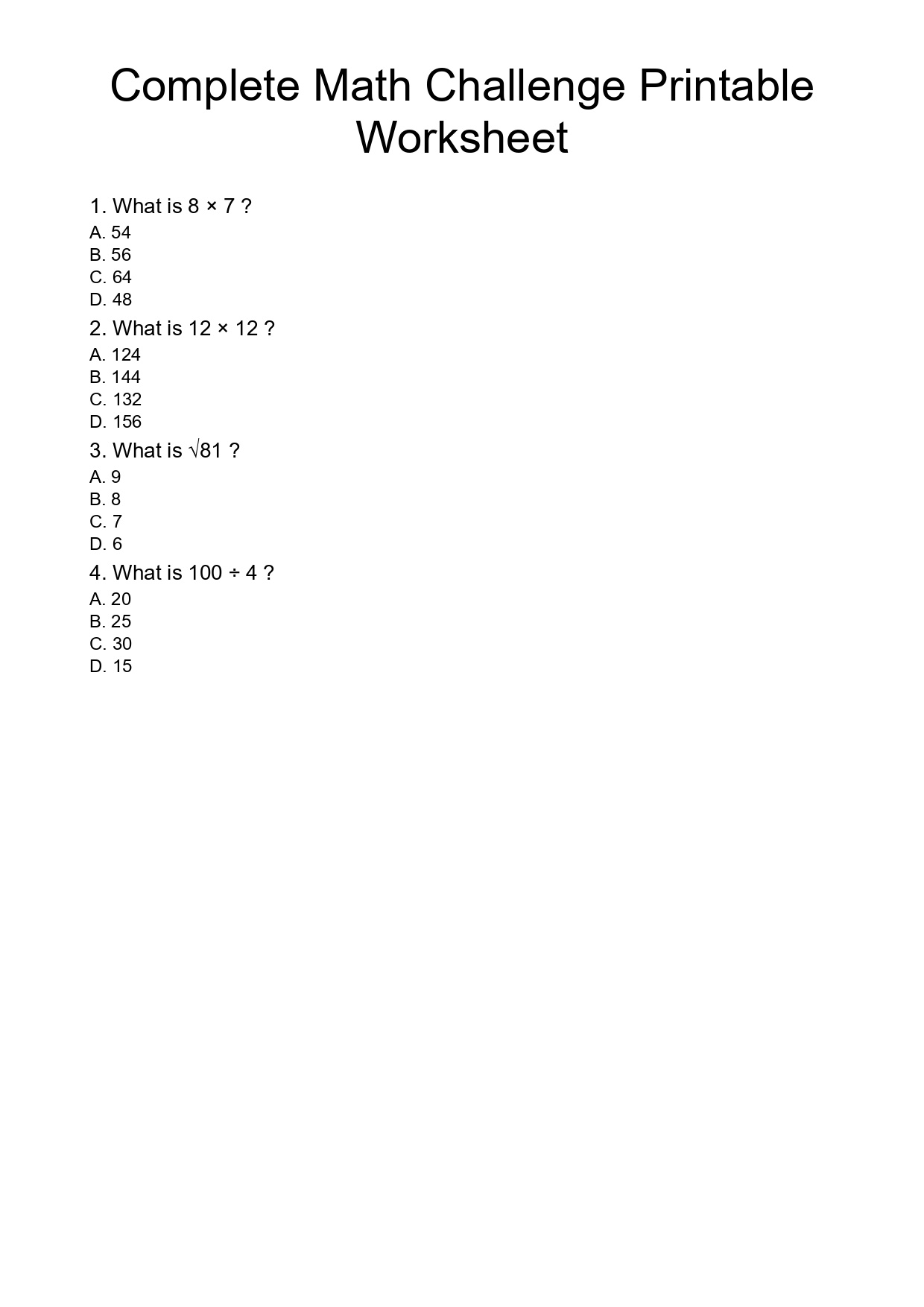 Complete Math Challenge Printable Worksheet - skylandgamearena.github.io
