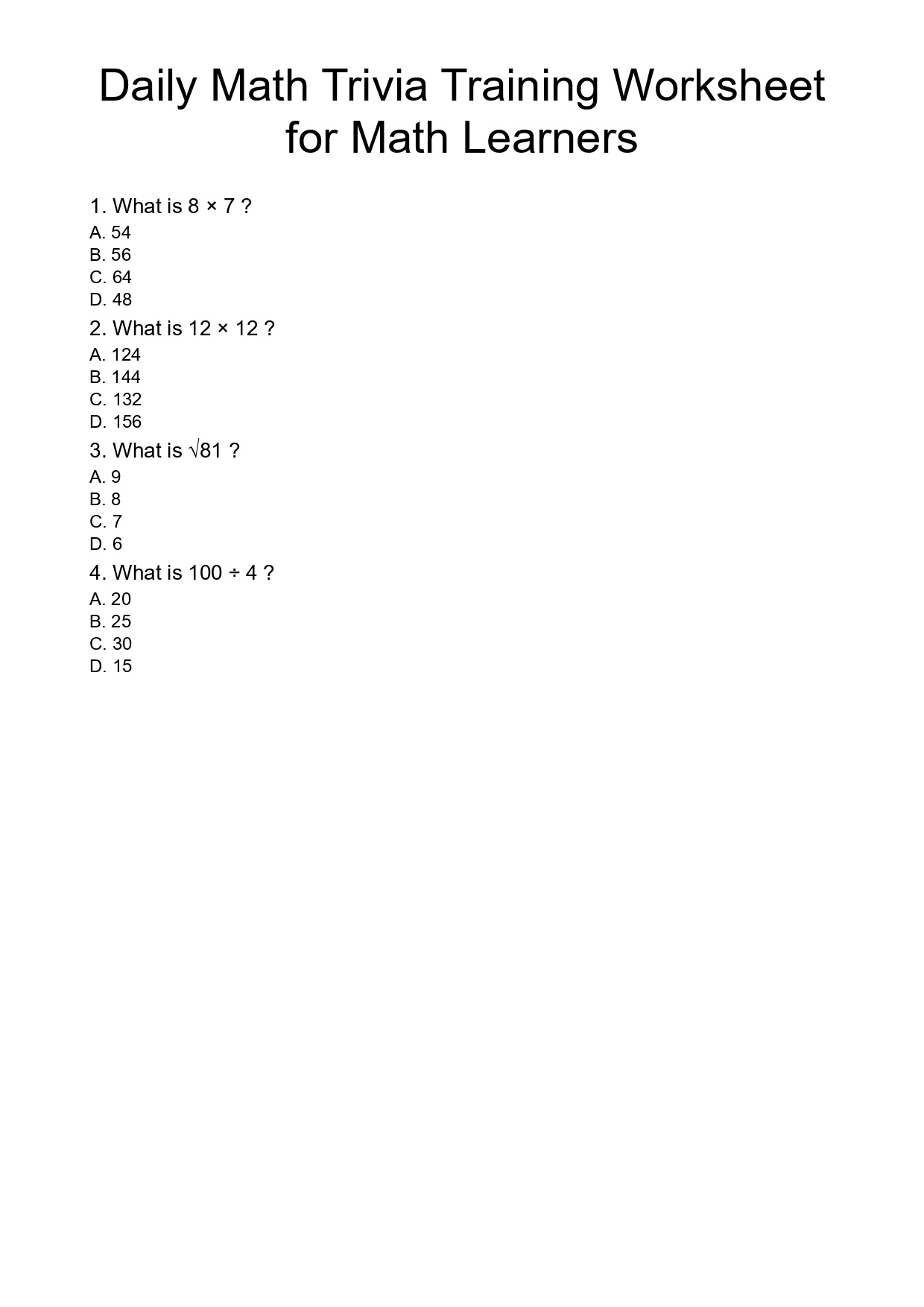 Daily Math Question Sheet Math Worksheets - skylandgamearena.github.io
