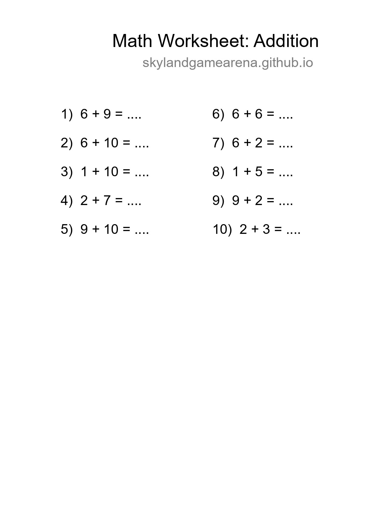 Addition Worksheets - skylandgamearena.github.io