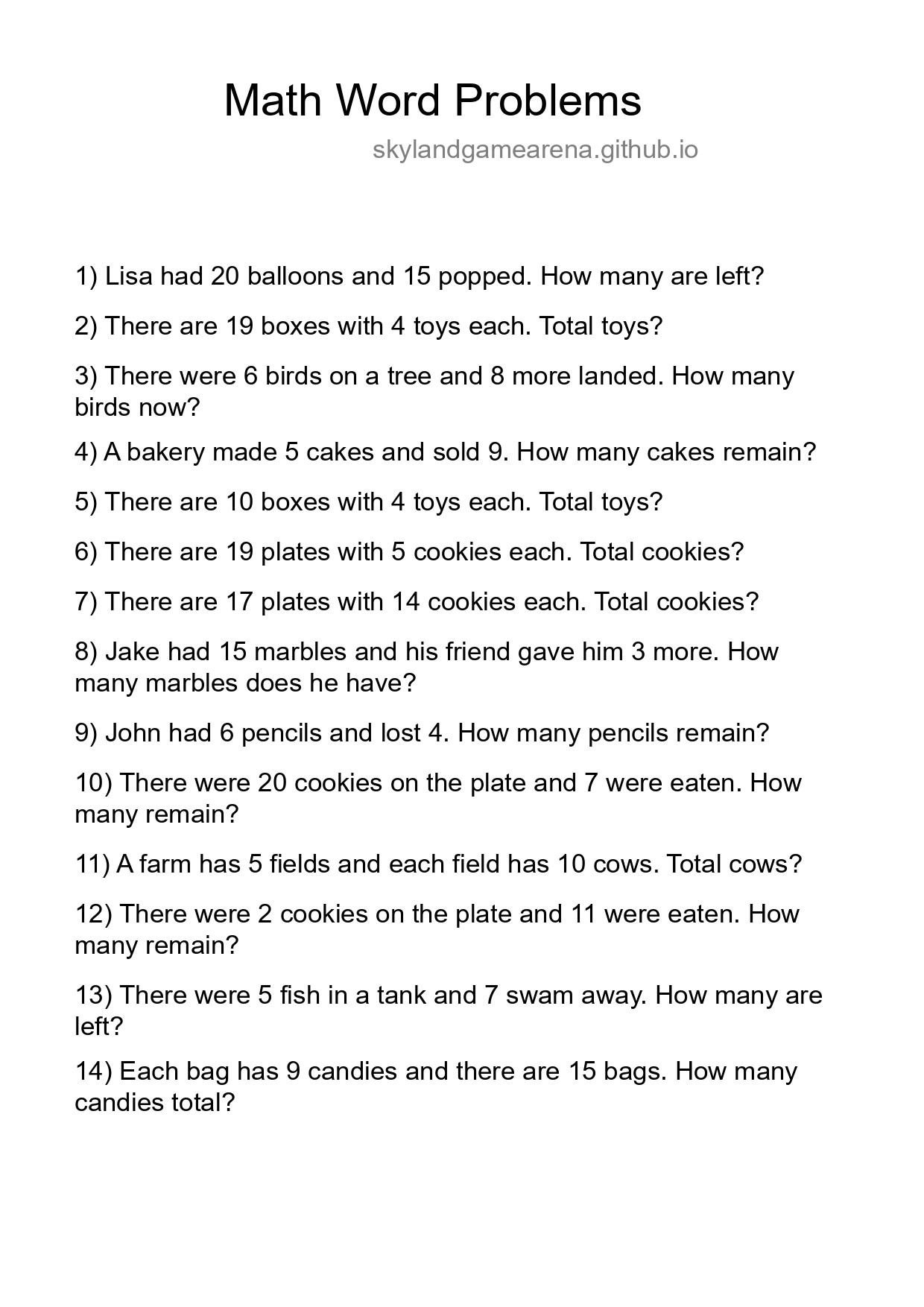 Word Problem Worksheets - skylandgamearena.github.io