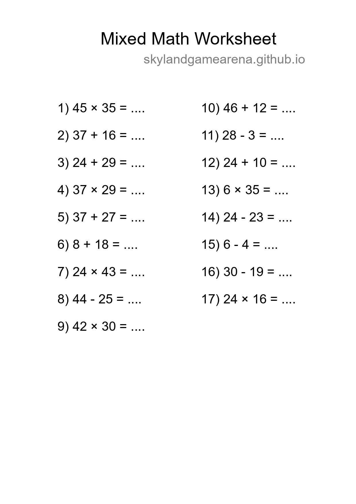 Mixed Operations Worksheets - skylandgamearena.github.io