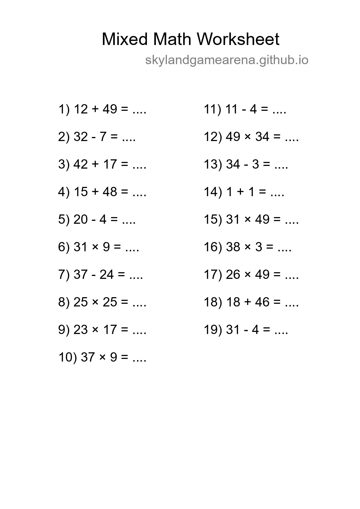 Mixed Operations Worksheets - skylandgamearena.github.io