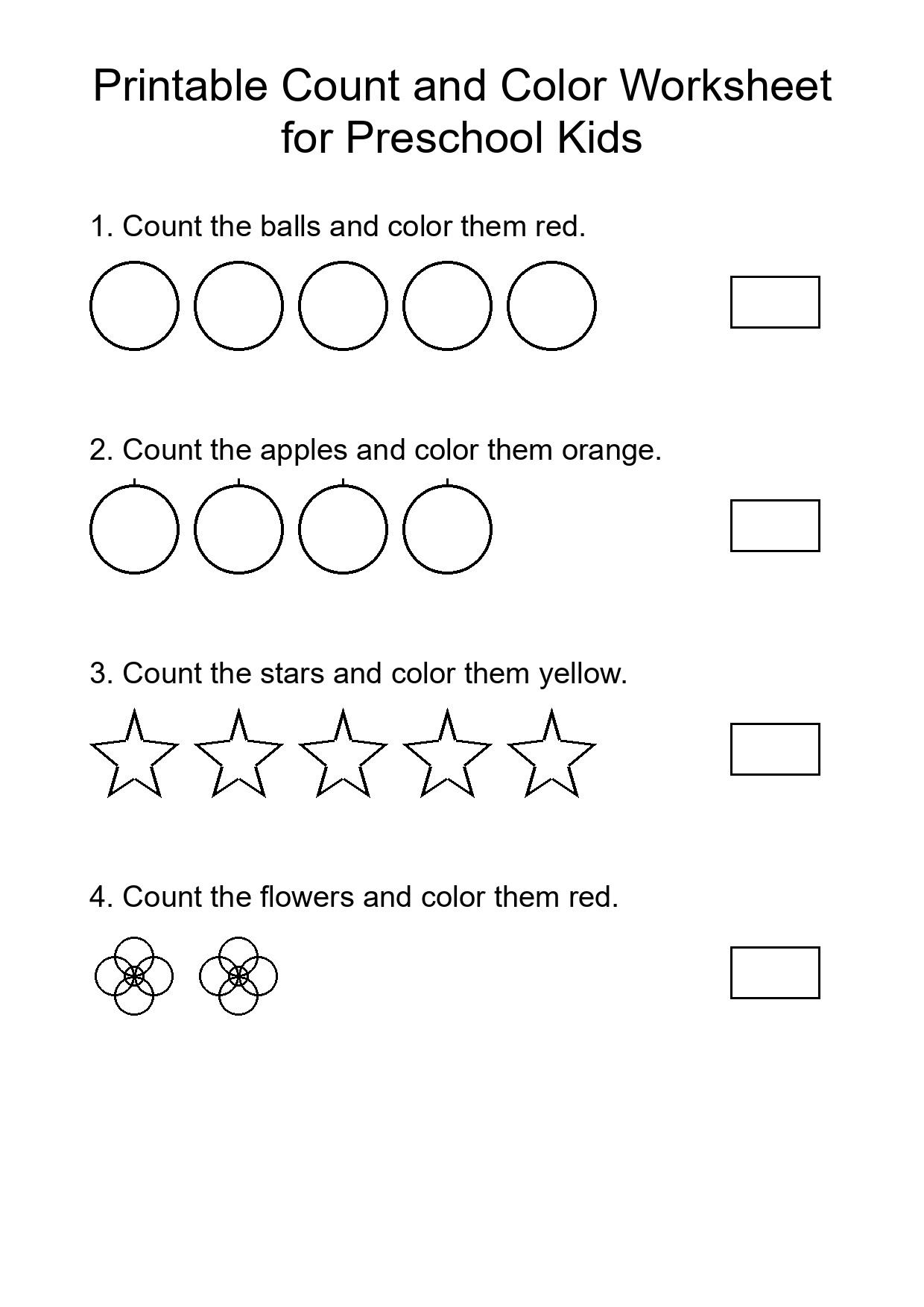 Printable Count and Color Worksheet for Preschool Kids ...