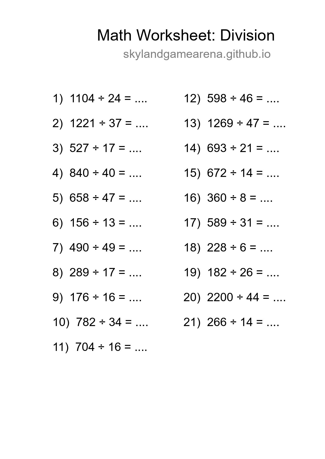 Division 21 Math Division Worksheets - skylandgamearena.github.io