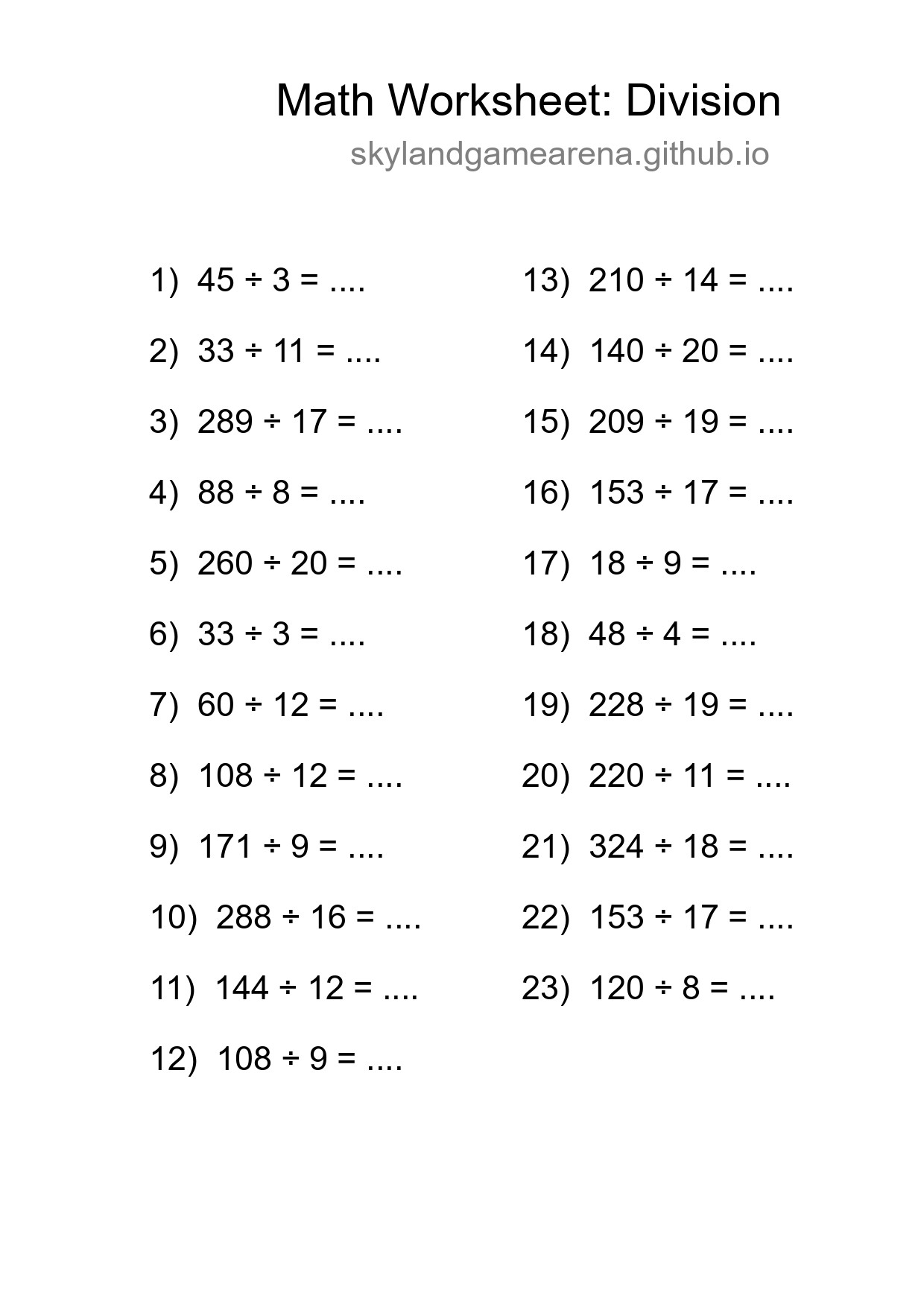Division Worksheets - skylandgamearena.github.io