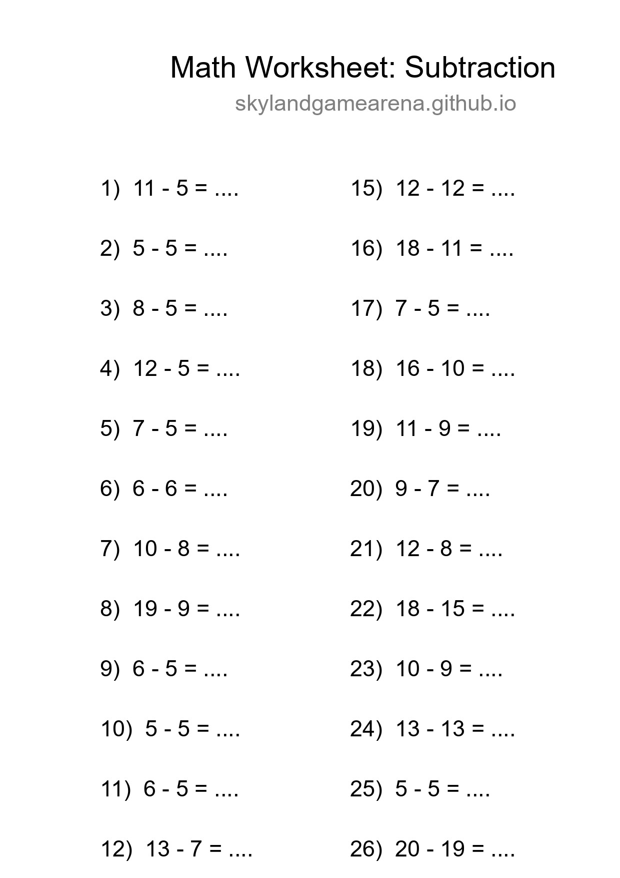 addition & subtraction math learning checks (3rd... Subtraction Worksheets - skylandgamearena.github.io